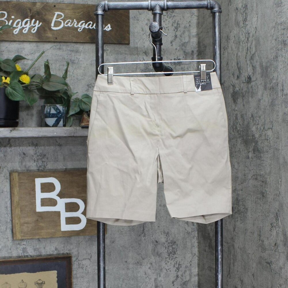 NWT Simply Styled Sateen Chino Shorts with Pockets S22381 16P Silver Brown